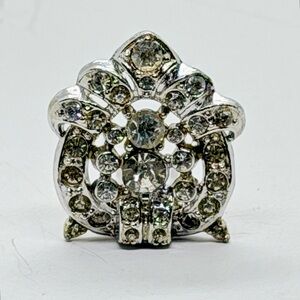 Vintage 1930s Clear Crystal Rhinestone Art Deco Fur Dress Clip Uncleared Mark 1”